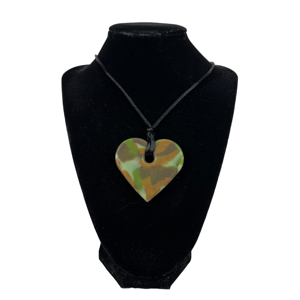 Y2K Vintage Camo Camouflage Heart Shaped Black Chain Necklace Army Rubber 90s